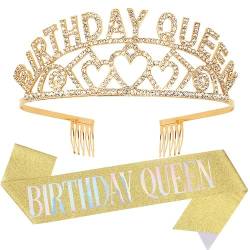 Birthday Queen Sash & Rhinestone Tiara Kit for Women Birthday Party Supplies (gold) von KOOMAL