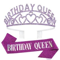 Birthday Queen Sash & Rhinestone Tiara Kit for Women Birthday Party Supplies (purple) von KOOMAL