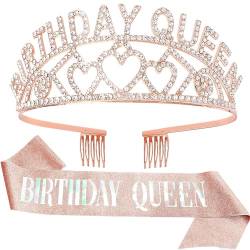 Birthday Queen Sash & Rhinestone Tiara Kit for Women Birthday Party Supplies (rose gold) von KOOMAL