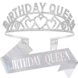 Birthday Queen Sash & Rhinestone Tiara Kit for Women Birthday Party Supplies (silver) von KOOMAL