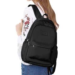 Black Backpack Women Men, Waterproof 14 Inch Laptop Bookback, Casual Travel Daypack Rucksack School Bags for Girls Teenage, Back to School Supplies (Black) von KOOMAL