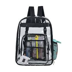 Clear Backpack, PVC Transparent Waterproof School Backpack See Through School Bag Shoulder Bag for School Sports Work Travel (Large, Black) von KOOMAL