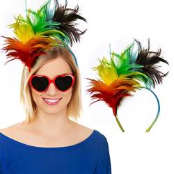 Gay Pride Accessories Women, Rainbow Feather Headband Halloween Christmas Party Carnival Headdress Headpiece, Vintage Hair Accessories Fancy Dress Costume Accessories for Adult (Colorful # 1) von KOOMAL