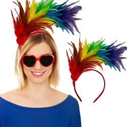 Gay Pride Accessories Women, Rainbow Feather Headband Halloween Christmas Party Carnival Headdress Headpiece, Vintage Hair Accessories Fancy Dress Costume Accessories for Adult (Colorful # 2) von KOOMAL