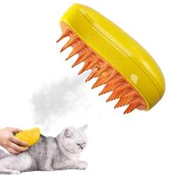 KOOMAL 3-in-1-Katzen-Dampfbürste für Massage, wiederaufladbar, selbstreinigend, Dampf, Katzenhaarbürste zum Entfernen von verheddertem und lockerem Haar (gelb) von KOOMAL