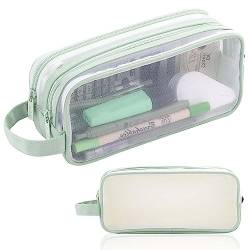 KOOMAL Mesh Clear Pencil Case, 2 Compartment Pencil Case, Women Cosmestic Makeup Bag for Travel, Stationery Storage Box Pen Bag Pencil Pouch (Green) von KOOMAL