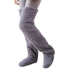 KOOMAL Over Knee Fuzzy Socks with Open Toe, Women Soft Plush Slippers Stockings Fur Long Leg Warmers, Joint Cold Protection, Winter Home Sleeping Socks (90CM, Dark grey) von KOOMAL