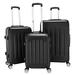 KOOMAL Set of 3 Travel Suitcase Trolley Suitcase Set 20" / 24" / 28" Black Luggage for Women Men von KOOMAL