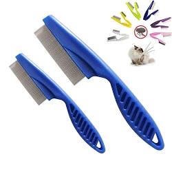 Pack of 2 Fine Teeth Dog Cat Flea Comb, Stainless Steel Lice Comb Dust Comb for Long & Short Hair Pets, Skin Friendly (Blue) von KOOMAL