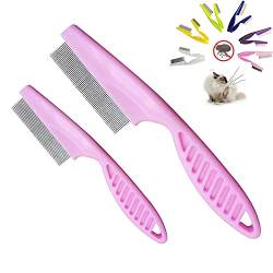 Pack of 2 Fine Teeth Dog Cat Flea Comb, Stainless Steel Lice Comb Dust Comb for Long & Short Hair Pets, Skin Friendly (Pink) von KOOMAL