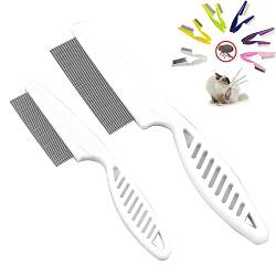 Pack of 2 Fine Teeth Dog Cat Flea Comb, Stainless Steel Lice Comb Dust Comb for Long & Short Hair Pets, Skin Friendly (White) von KOOMAL