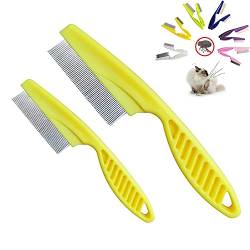Pack of 2 Fine Teeth Dog Cat Flea Comb, Stainless Steel Lice Comb Dust Comb for Long & Short Hair Pets, Skin Friendly (Yellow) von KOOMAL