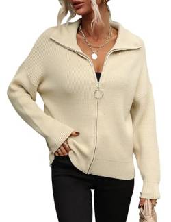 KOOSUFA Damen Rollkragen Strickjacke mit Reißverschluss Sweatjacke Herbst Winter Strickpullover Strick Pulli Tops Freizeitjacke S M L XL Beige XL von KOOSUFA