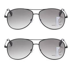 KOOSUFA Gleitsicht Lesebrille Sonnenbrille Herren Pilotenbrille Metall Gleitsichtbrille Progressive Multifokus Federscharnier Blaulichtfilter UV-Schutz Sonnenlesebrille 2x Schwarz, 3.0 von KOOSUFA