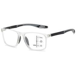 KOOSUFA Gleitsichtbrille Progressive Multifokus Anti-Blaulicht Lesebrille Herren Damen Ultraleicht TR90 Rahmen Federscharnier Computerbrille Gleitsicht Arbeits Lesehilfe Durchsichtig Grau, 4.0 von KOOSUFA