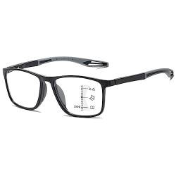 KOOSUFA Gleitsichtbrille Progressive Multifokus Anti-Blaulicht Lesebrille Herren Damen Ultraleicht TR90 Rahmen Federscharnier Computerbrille Gleitsicht Arbeits Lesehilfe Schwarz Grau, 3.0 von KOOSUFA