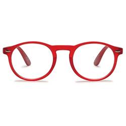 KOOSUFA Lesebrille Herren Damen Retro Runde Nerdbrille Lesehilfen Sehhilfe Federscharniere Vollrandbrille Anti Müdigkeit Brille mit Stärke 0.0 1.0 1.5 2.0 2.5 3.0 3.5 (Rot, 2.5) von KOOSUFA