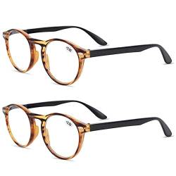 KOOSUFA Lesebrille Herren Damen Retro Runde Nerdbrille Lesehilfen Sehhilfe Federscharniere Vollrandbrille Anti Müdigkeit Brille mit Stärke 1.0 1.5 2.0 2.5 3.0 3.5 4.0 (2x Braun, 3.0) von KOOSUFA