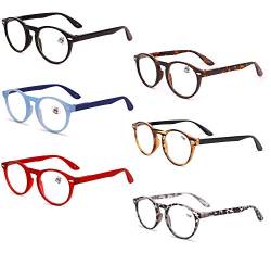 KOOSUFA Lesebrille Herren Damen Retro Runde Nerdbrille Lesehilfen Sehhilfe Federscharniere Vollrandbrille Anti Müdigkeit Brille mit Stärke 1.0 1.5 2.0 2.5 3.0 3.5 4.0 (6 Farben Set, 1.0) von KOOSUFA