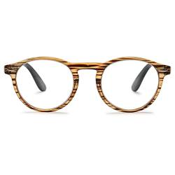 KOOSUFA Lesebrille Herren Damen Retro Runde Nerdbrille Lesehilfen Sehhilfe Federscharniere Vollrandbrille Anti Müdigkeit Brille mit Stärke 1.0 1.5 2.0 2.5 3.0 3.5 4.0 (Braun, 1.0) von KOOSUFA