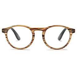 KOOSUFA Lesebrille Herren Damen Retro Runde Nerdbrille Lesehilfen Sehhilfe Federscharniere Vollrandbrille Anti Müdigkeit Brille mit Stärke 1.0 1.5 2.0 2.5 3.0 3.5 4.0 (Braun, 2.0) von KOOSUFA