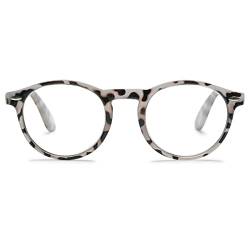 KOOSUFA Lesebrille Herren Damen Retro Runde Nerdbrille Lesehilfen Sehhilfe Federscharniere Vollrandbrille Anti Müdigkeit Brille mit Stärke 1.0 1.5 2.0 2.5 3.0 3.5 4.0 (Graue Hawksbill, 1.5) von KOOSUFA