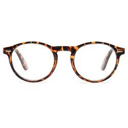 KOOSUFA Lesebrille Herren Damen Retro Runde Nerdbrille Lesehilfen Sehhilfe Federscharniere Vollrandbrille Anti Müdigkeit Brille mit Stärke 1.0 1.5 2.0 2.5 3.0 3.5 4.0 (Leopard, 1.0) von KOOSUFA