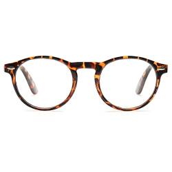 KOOSUFA Lesebrille Herren Damen Retro Runde Nerdbrille Lesehilfen Sehhilfe Federscharniere Vollrandbrille Anti Müdigkeit Brille mit Stärke 1.0 1.5 2.0 2.5 3.0 3.5 4.0 (Leopard, 2.0) von KOOSUFA