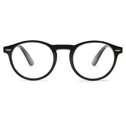 KOOSUFA Lesebrille Herren Damen Retro Runde Nerdbrille Lesehilfen Sehhilfe Federscharniere Vollrandbrille Anti Müdigkeit Brille mit Stärke 1.0 1.5 2.0 2.5 3.0 3.5 4.0 (Schwarz, 0.0) von KOOSUFA
