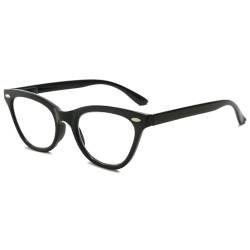 KOOSUFA Mode Katzenaugen Lesebrille Blaulichtfilter Damen Federscharnier Cateye Hornbrille Lesehilfen Designer Anti Müdigkeit Lesebrillen mit Stärke Schwarz, 3.0 von KOOSUFA