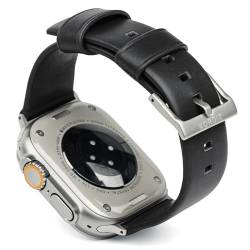 KORDIZ Modernes Lederband, kompatibel mit Apple Watch Ultra und Ultra 2, 49 mm, Vollnarbenleder, stilvoll und langlebig, minimalistisch für Ihr Handgelenk, robuste Patina (Ultra 49 mm, Schwarz) von KORDIZ