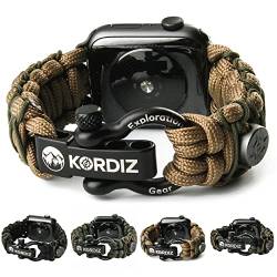 KORDIZ Survivor Pro, Paracord-Armband für Apple Watch, kompatibel mit Apple Watch Serie 8/7/6/5/4/3/2/1/SE & Ultra, mit verstellbarem Edelstahlbügel (Coyote & Micro Green, L für Ultra 49 mm) von KORDIZ