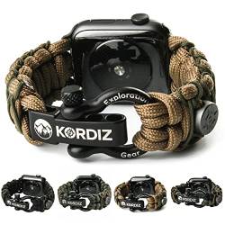 KORDIZ Survivor Pro, Paracord-Armband für Apple Watch, kompatibel mit Apple Watch Serie 8/7/6/5/4/3/2/1/SE & Ultra, mit verstellbarem Edelstahlbügel (Coyote & Micro Green, M für 42/44/45 mm) von KORDIZ