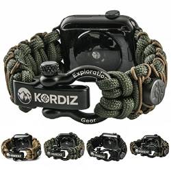 KORDIZ Survivor Pro, Paracord-Armband für Apple Watch, kompatibel mit Apple Watch Serie 8/7/6/5/4/3/2/1/SE & Ultra, mit verstellbarem Edelstahlbügel (Grün & Micro Coyote, L für Ultra 49 mm) von KORDIZ