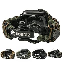 KORDIZ Survivor Pro – Paracord Apple Watch Armband kompatibel mit Apple Watch Series 87654321SE & Ultra – 49 mm 45 mm 44 mm 42 mm – mit verstellbarem Edelstahlbügel (schwarzgrün & Micro von KORDIZ