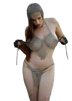 KORE NS Chainmail Sport-BH + Höschen + Coif, sexy Intimkostüm, Gothic-Kostüm, Silber, silber, Regulär von KORE NS