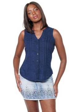 Koroshi Damen-Bluse aus Stoff, bestickt, V-Ausschnitt und Reißverschluss vorne, mit Knöpfen, Marineblau, Marineblau, blau, Medium von KOROSHI MANIAKS GRAPHIC DESIGN TM