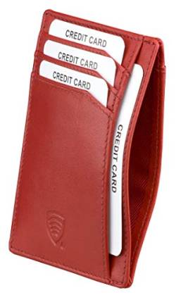 RFID-blockierendes Kreditkartenetui, klein, dünn, minimalistisch, Leder, mit kontaktlosem Kartenschutz, Rot Pr, Einheitsgröße, Minimalistisch von KORUMA