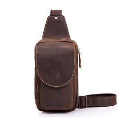 KOSSJAA Herren Brusttasche Retro, Sling Bag aus echtem Leder, Vintage Schultertasche für männer, Crossbody Bag Camping Wandern Radfahren Reisen (retro braun) von KOSSJAA