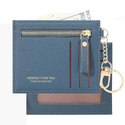 KOTORA Slim Card Case Mini Small Pocket Wallet Leather Zip Coin Purse Cash & Credit Card Holder with Keychain Unisex UltraThin, Blau, Schlank, dünn von KOTORA