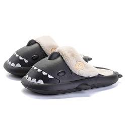 KOUDYEN Hausschuhe Shark Warm Pantoffeln Plüsch Hai Herausnehmbares Weich Futter Gefüttert Winter Rutschfest Slippers für Damen Herren XZ2015-Black-EU36-37 von KOUDYEN
