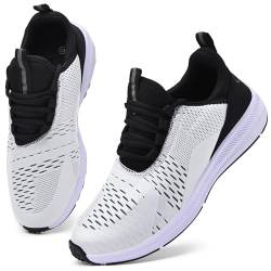 KOUDYEN Turnschuhe Herren Damen Laufschuhe Schnürer Turnschuhe Sportschuhe Atmungsaktiv Sneaker XZ489-BlackWhite-EU45 von KOUDYEN