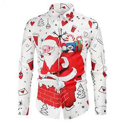 KOUYA Christmas Shirt Herren 3D Druck Hemd Weihnachten Weihnachtshemden Button-Down-Kragen Langärm Slim Fit Lustige Xmas Hawaii Kostümhemd Funky Hemden Party Freizeitkleidung M-4XL von KOUYA