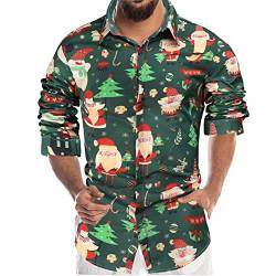 KOUYA Christmas Shirt Herren 3D Druck Hemd Weihnachten Weihnachtshemden Button-Down-Kragen Langärm Slim Fit Lustige Xmas Hawaii Kostümhemd Funky Hemden Party Freizeitkleidung M-4XL von KOUYA