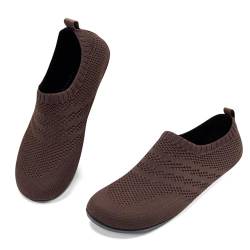 KOWAYI Hausschuhe Herren Damen Barfußschuhe Geschlossen Slip on Hüttenschuhe Bequem Rutschfeste Slippers Unisex Braun 37 von KOWAYI