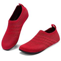 KOWAYI Hausschuhe Herren Damen Barfußschuhe Geschlossen Slip on Hüttenschuhe Bequem Rutschfeste Slippers Unisex Rot 43 von KOWAYI