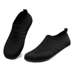 KOWAYI Hausschuhe Herren Damen Barfußschuhe Geschlossen Slip on Hüttenschuhe Bequem Rutschfeste Slippers Unisex Schwarz 37 von KOWAYI