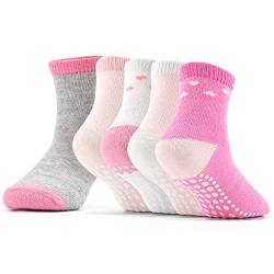 KOWAYI Kinder Stoppersocken Socken Baby 5-10 Pack Mädchen Jungen ABS Söckchen Antirutschsocken Bunt Neugeborene Socks Babysocken Rosa 5P 2-4T von KOWAYI