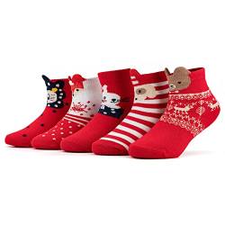 KOWAYI Weihnachtsgeschenke für Kinder, Stoppersocken Kinder 5 Paar Lustige Socken Kinder Jungen Mädchen Sneaker Socken Haussocken Kinder (HONGSEXIONG-5P-8-11T) von KOWAYI