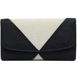 KOehLy Schicke schwarze weiße Stil authentische Stingray Skin Damen Lange Geldbörse Echtes Leder Lady Große Kartenhalter Weibliche Clutch Geldbörse, Mehrfarbig, Freizeit von KOehLy